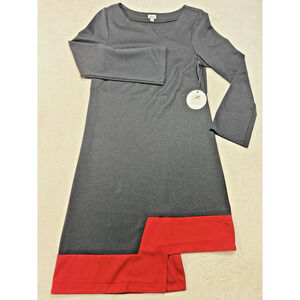Eka Clothing Colorblock Shift Dress Medium NWT Charcoal Gray Red Mod Open Front